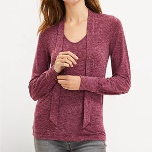 LOFT Burgundy Tie-Neck Lightweight Long Sleeve Sweater Top L